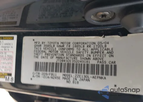 2005 Toyota Corolla Le from USA, damaged, VIN JTDBR32E352049181